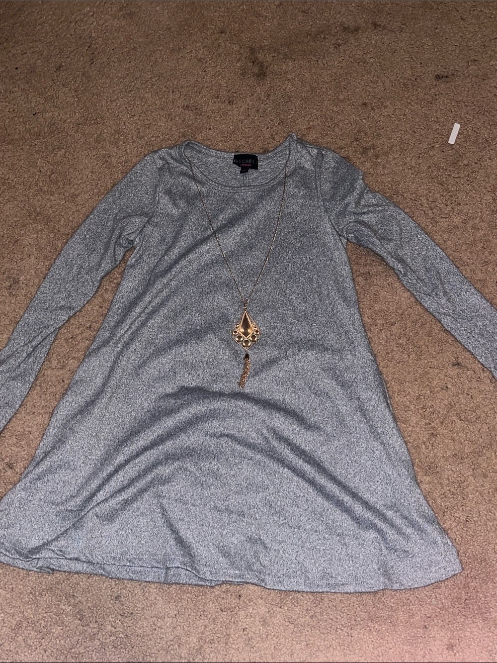 Gray Long Sleeve with Gold Pendant